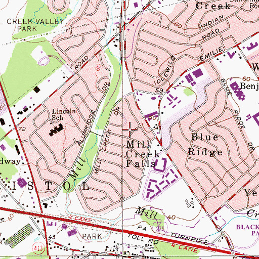 Topographic Map of Mill Creek Falls, PA