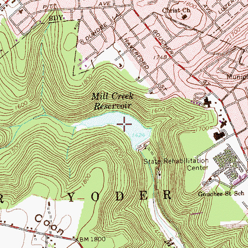 Topographic Map of Mill Creek Reservoir, PA
