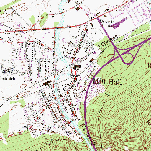 Topographic Map of Mill Hall, PA