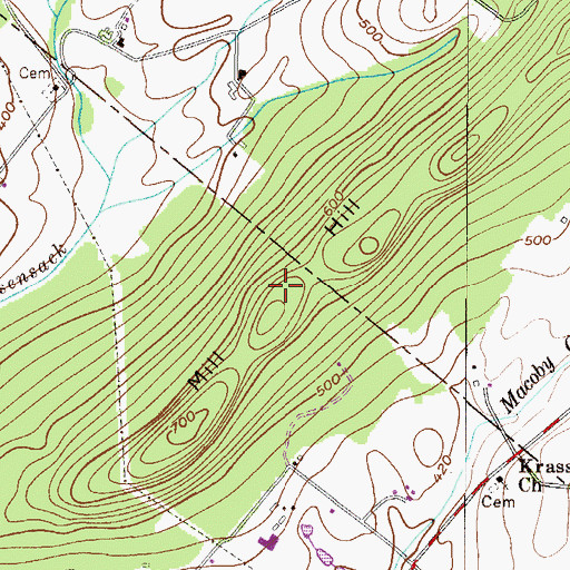 Topographic Map of Mill Hill, PA