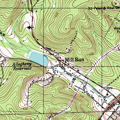 Topographic Map of Mill Run, PA