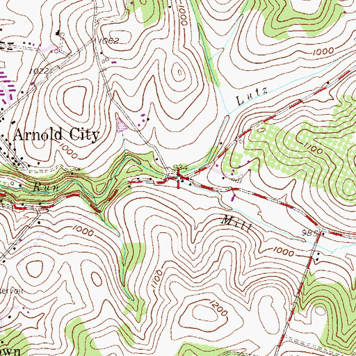 Topographic Map of Mill Run, PA