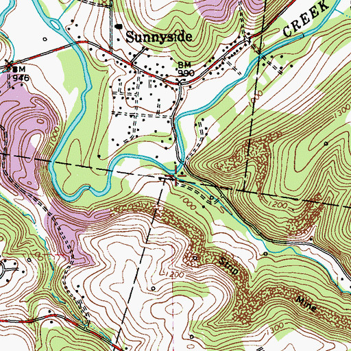 Topographic Map of Mill Run, PA
