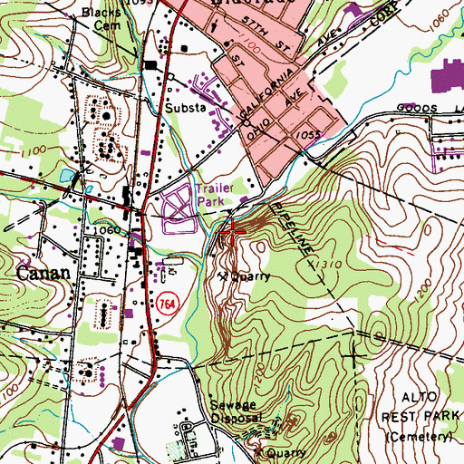 Topographic Map of Mill Run, PA