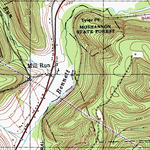 Topographic Map of Mill Run, PA
