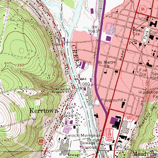 Topographic Map of Mill Run, PA