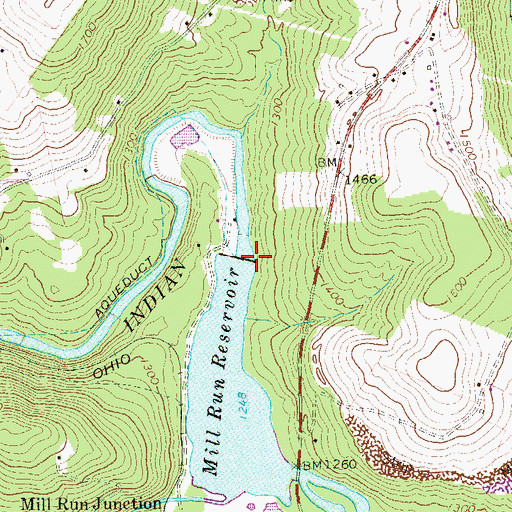 Topographic Map of Mill Run Reservoir, PA