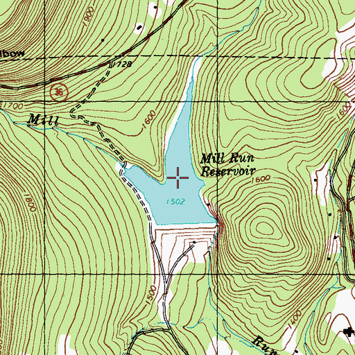 Topographic Map of Mill Run Reservoir, PA