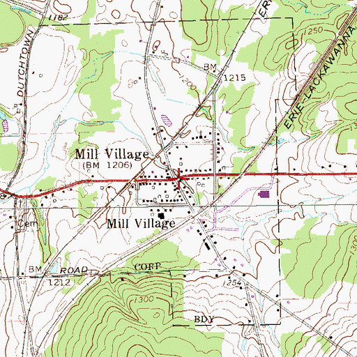 Topographic Map of Mill Village, PA