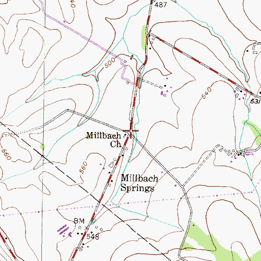 Topographic Map of Millbach Church, PA