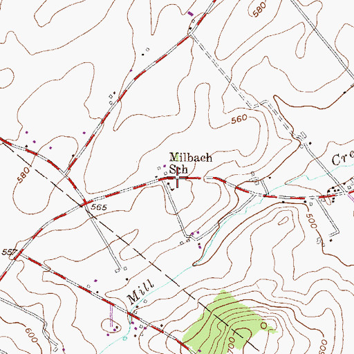 Topographic Map of Millbach School, PA