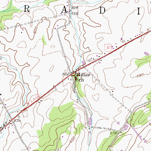 Topographic Map of Miller School, PA