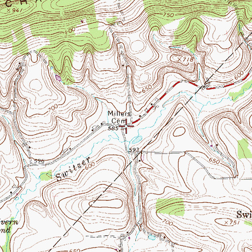 Topographic Map of Millers Cemetery, PA