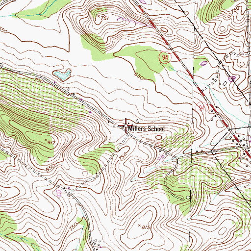 Topographic Map of Millers School, PA