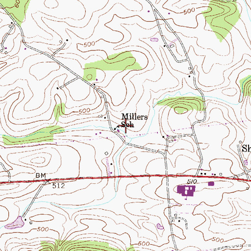 Topographic Map of Millers School, PA