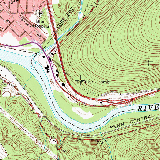 Topographic Map of Millers Tomb, PA