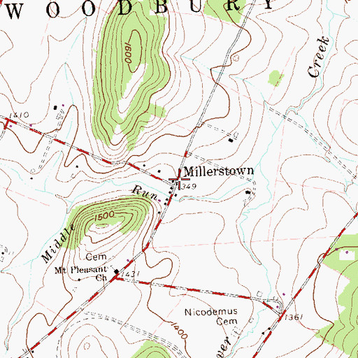 Topographic Map of Millerstown, PA