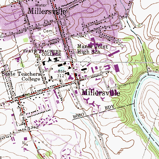 Topographic Map of Millersville, PA