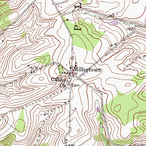 Topographic Map of Millertown, PA