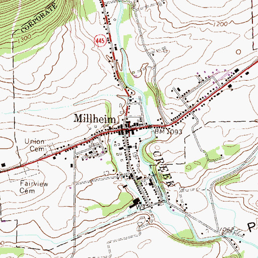 Topographic Map of Millheim, PA