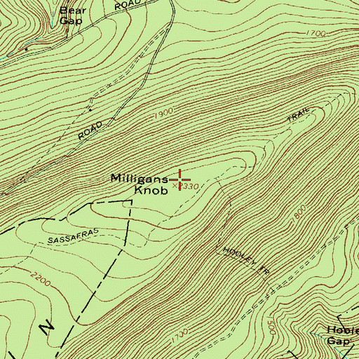 Topographic Map of Milligans Knob, PA
