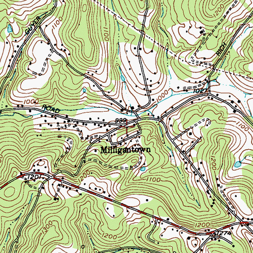 Topographic Map of Milligantown, PA