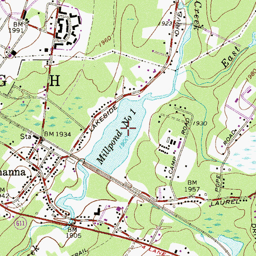 Topographic Map of Millpond Number One, PA