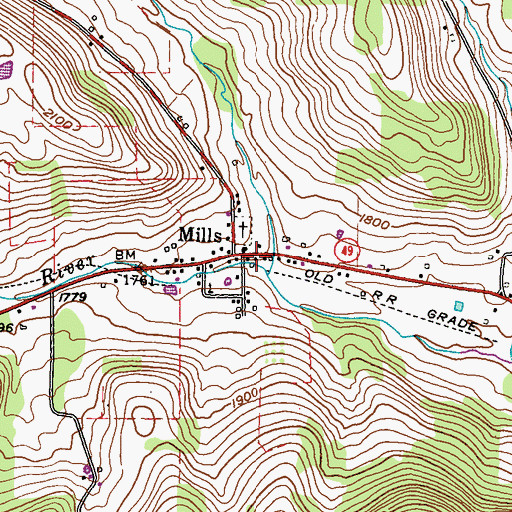 Topographic Map of Mills, PA