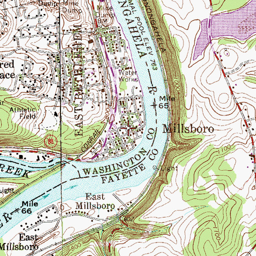 Topographic Map of Millsboro, PA