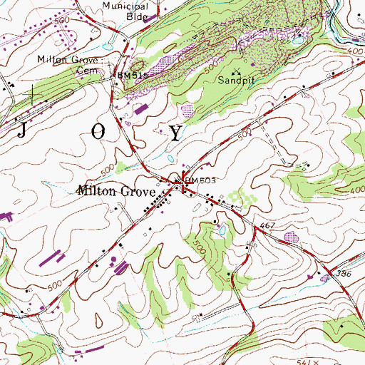 Topographic Map of Milton Grove, PA