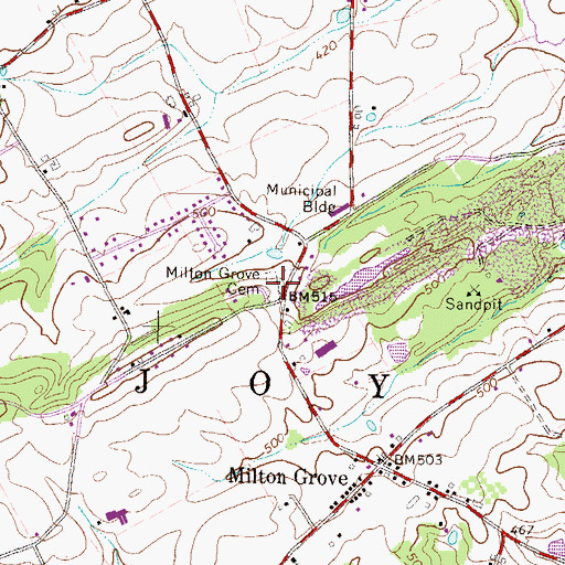Topographic Map of Milton Grove Cemetery, PA