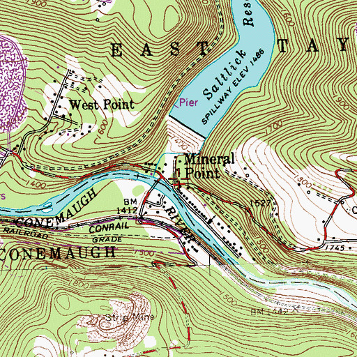 Topographic Map of Mineral Point, PA
