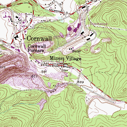 Topographic Map of Miners Village, PA