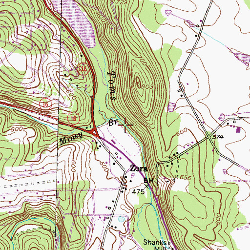 Topographic Map of Miney Branch, PA