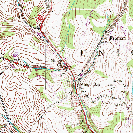 Topographic Map of Mingo Church, PA