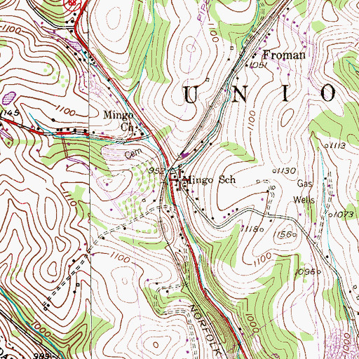 Topographic Map of Mingo School, PA