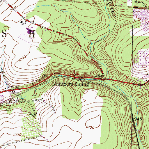 Topographic Map of Mintzers Siding, PA
