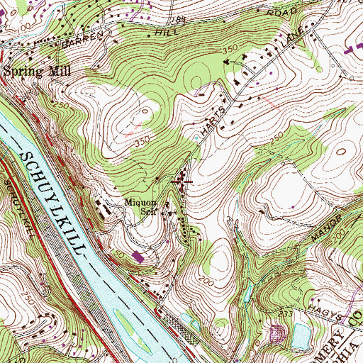 Topographic Map of Miquon School, PA