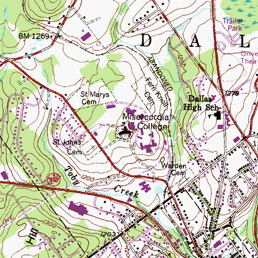 Topographic Map of Misercordia College, PA