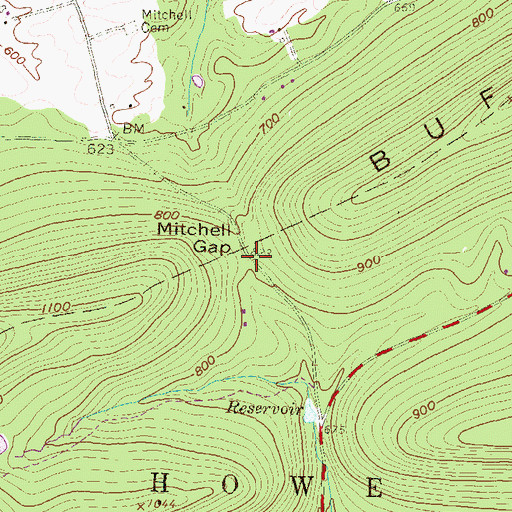 Topographic Map of Mitchell Gap, PA