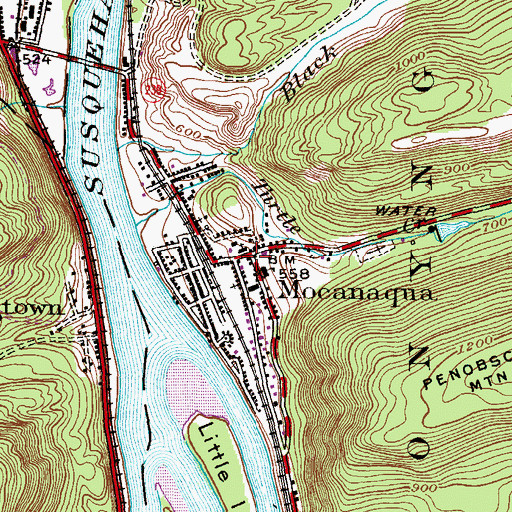 Topographic Map of Mocanaqua, PA