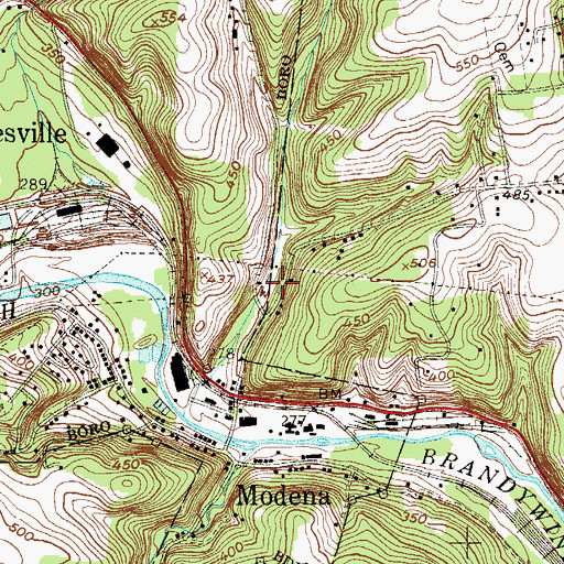 Topographic Map of Modena, PA