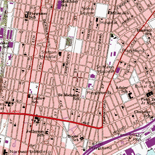 Topographic Map of Moffet School, PA