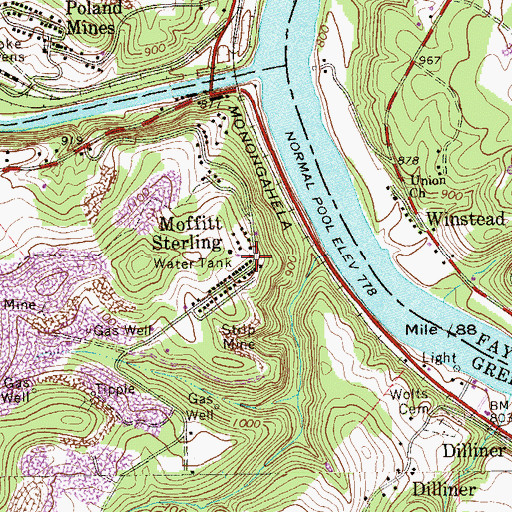 Topographic Map of Moffitt Sterling, PA
