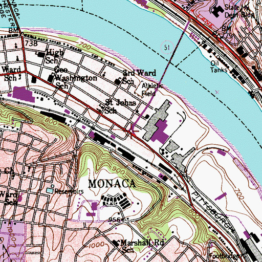 Topographic Map of Monaca, PA