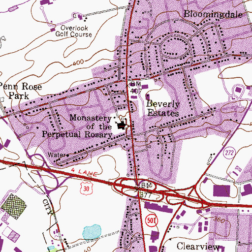 Topographic Map of Monastery of the Perpetual Rosary, PA