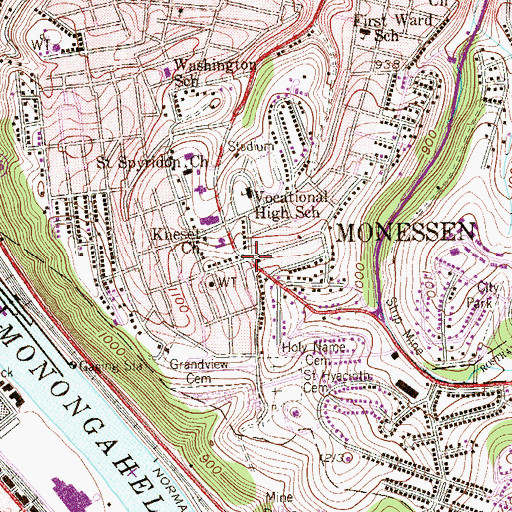 Topographic Map of Monessen, PA