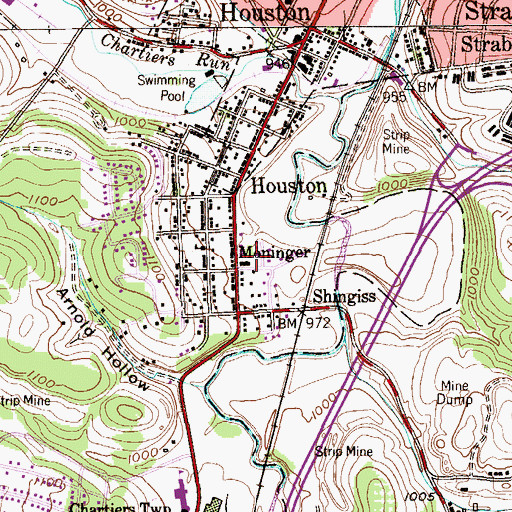 Topographic Map of Moninger, PA