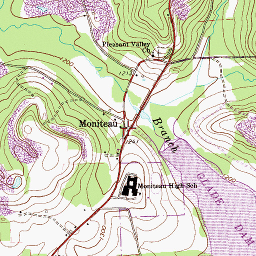 Topographic Map of Moniteau, PA