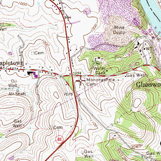 Topographic Map of Monongahela Cemetery, PA